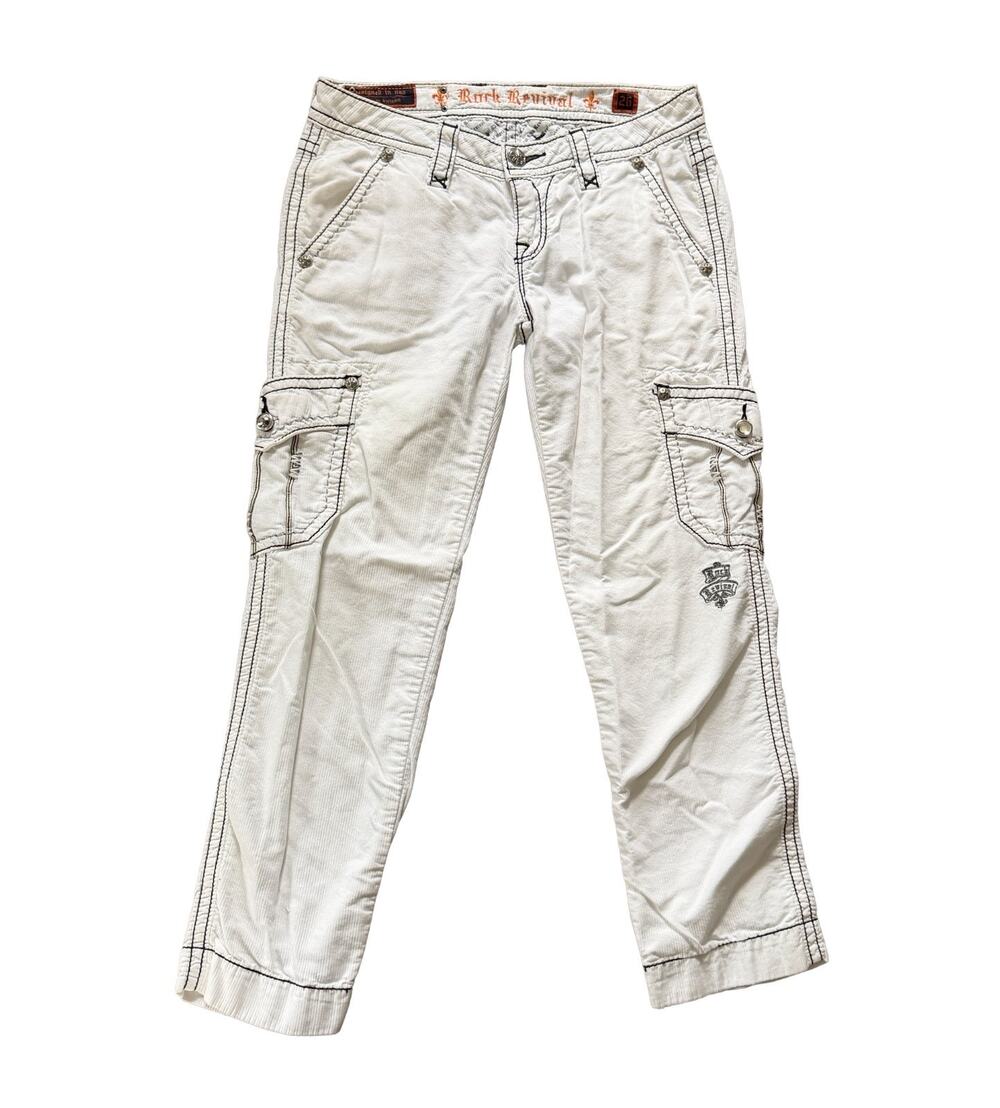 ROCK REVIVAL White Jeans Pants Cargo Designer Women's White sz 26X26